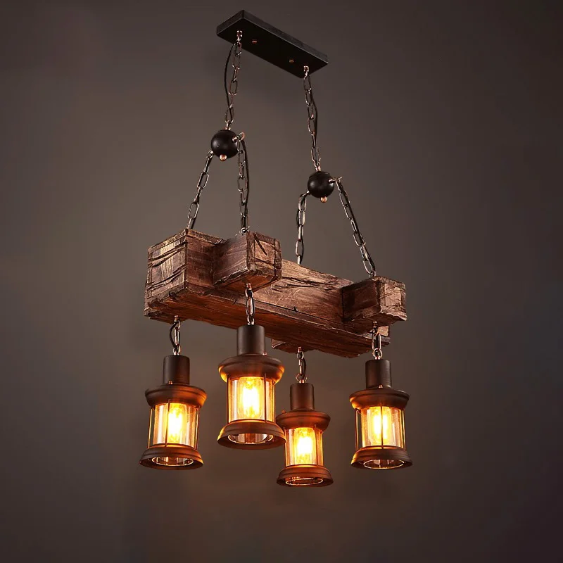 

Vintage American Wrought Iron Glass Chandelier Living Room Dining Room Kitchen Bar Boat Wood Antique Branch Pendent Lamp