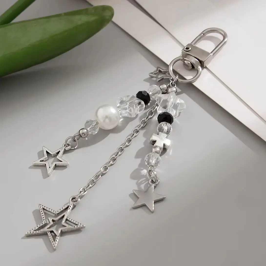 Lacteo Exquisite Trendy Hohl Stern Imitation Perle Quaste Schlüsselbund Süße Romantische Anti-Verloren Schlüsselring Mode Schmuck Zubehör