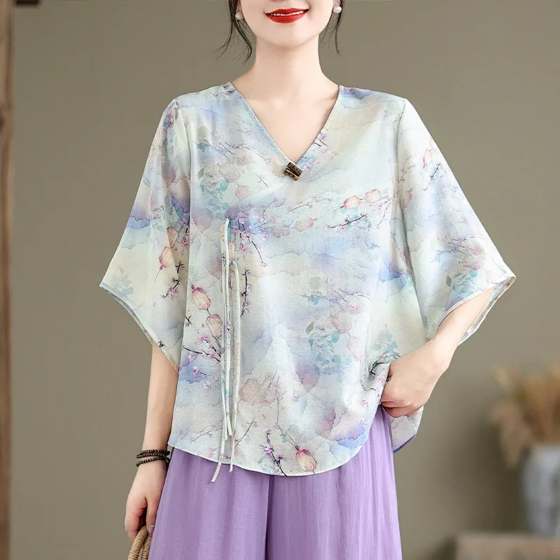 

Новинка 2025 года, улучшенный топ Hanfu Cheongsam в китайском стиле, женский элегантный оригинальный летний этнический традиционный костюм