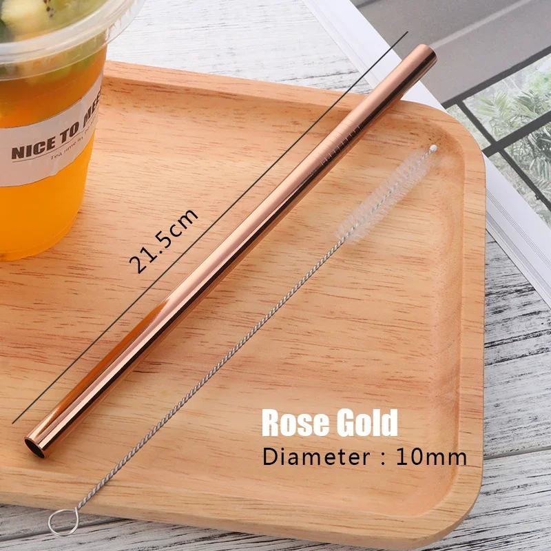 2Pcs Stainless Steel Reusable Drinking Straws Extra Wide 10MM Bent or Straight Straw With Cleaner Brush Bubble Tea Yerba Mate