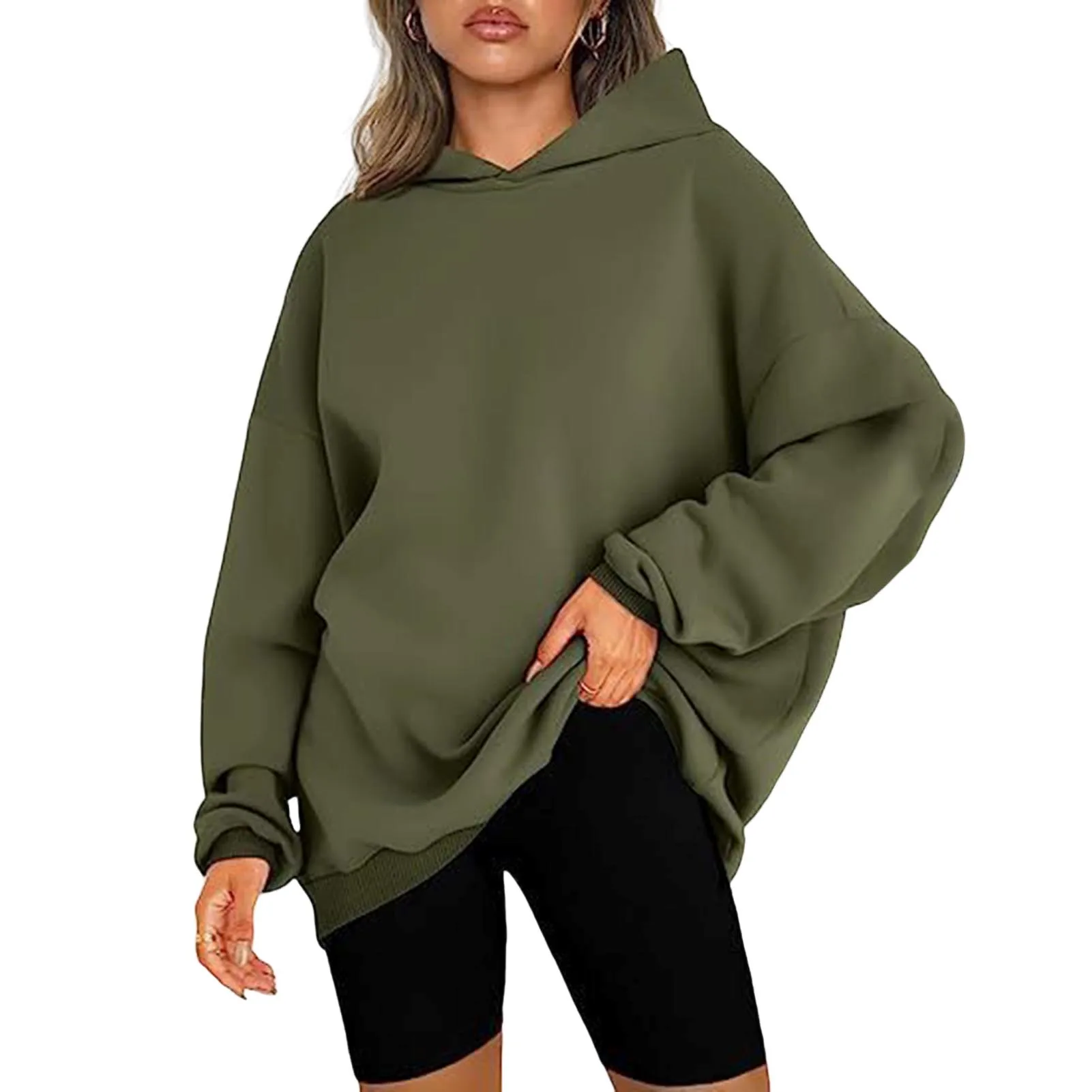 

Solid Color Pullover Hoodie Fine Workmanship and Stylish Skin-Friendly Hoodie for Girls Students School Casual Wear