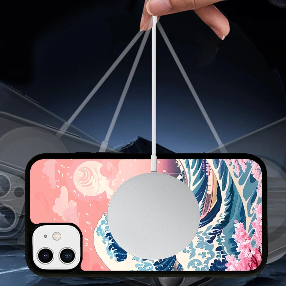 Creative Ukiyo-e Waves Phone Case Magnetic Case For iPhone 16 14 13 12 11 15 Pro Max Plus For Magsafe Wireless Charge Cover