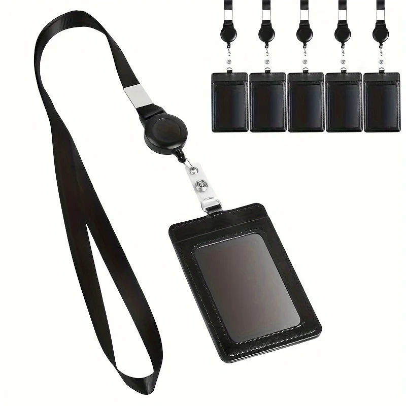 1 PU ID card holder with expandable buckle, factory access card holder, work badge lanyard with pull tab