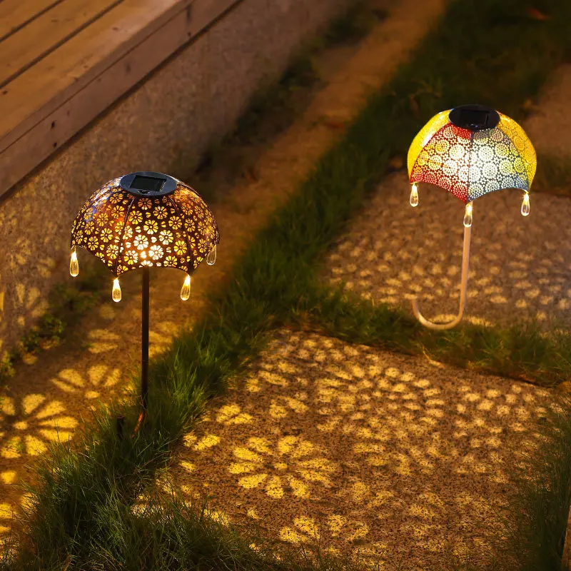 Imagem -05 - Led Solar Outdoor Garden Lamp Umbrella Art Lamp Impermeável Lawn Lamp Hollow Out Projeção Paisagem Lamp para Yard e Pathway Ip65