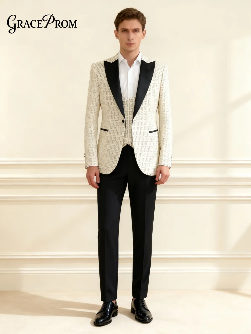 طقم بدلة رجالية كلاسيكية لبدلة زفاف العريس طقم مكون من 3 قطع للرجال 2026 سترة مطبوعة على الموضة فستان بليزر بنطلون بدلة