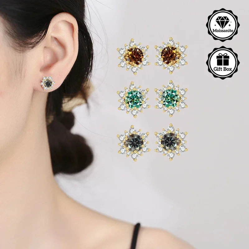 LAMVOICE 1 Karat Moissanit, hypoallergen, Schmuck für Damen/Ohrstecker mit Ohrringen, Weihnachtsgeschenk, hochwertiger Schmuck