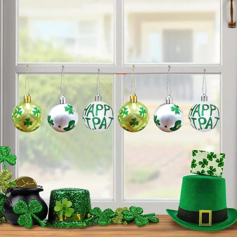 Shamrock Balls St Patrick Ornament Ball Set Of 12 St. Patrick's Day Tree Ornaments St. Patrick's Day Decorations Irish Lucky