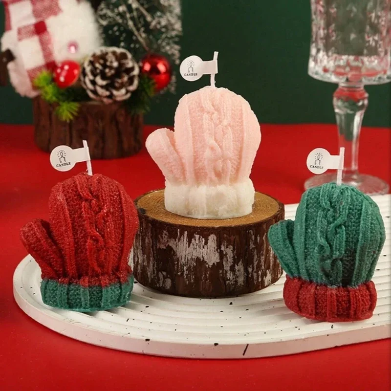 Custom 1/2pcs Christmas Woolen Gloves Shape Candle 3D Scented Candle Aromatherapy Soy Wax for Wedding Party Gift New Year Home D