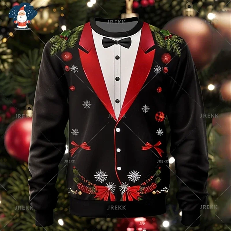 

3D Happy Christmas Printed Sweatshirts Suit & Tie Graphic Ugly Christmas Sweater Fashion Streetwear Mens Clothing Unisex Clothes