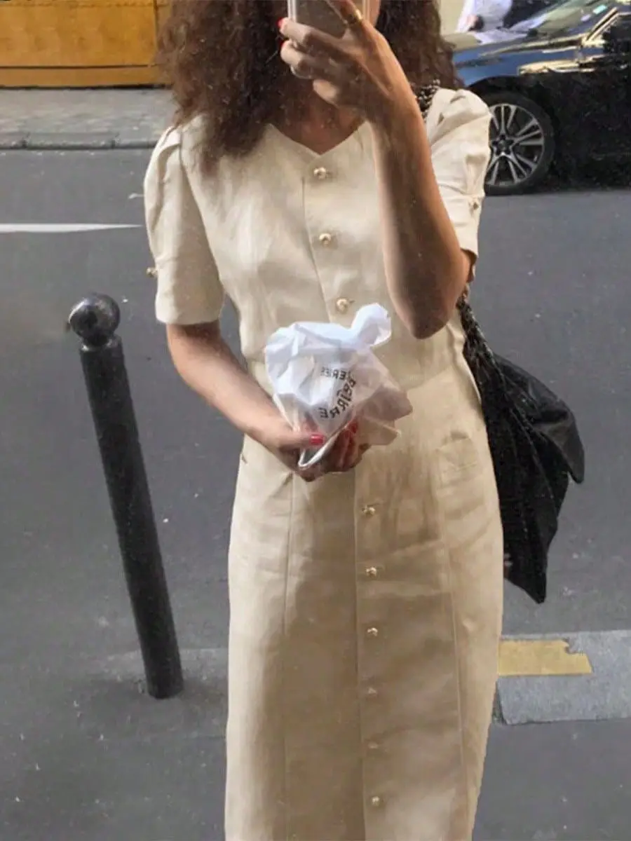 Ele Gonna lunga lavorata a maglia francese con manico in vita Dr Sli a bottone singolo per donna Bellissimo nuovo arrivo primavera estate