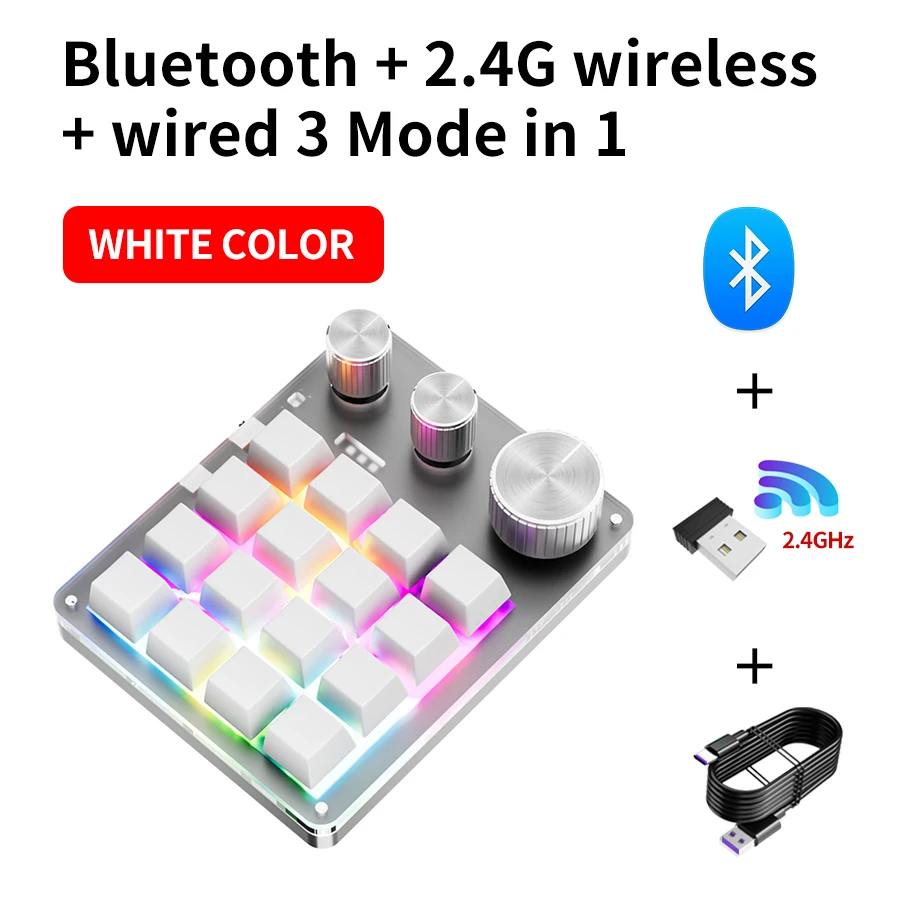 2.4G Aanpassen Bluetooth 3 modi USB Aangepast mechanisch toetsenbord met knop Volumeknop Knop Programmering Macro Gaming 16-toets