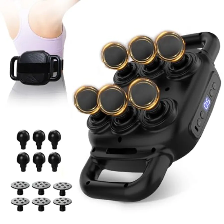 

6 Head Massage Gun - Deep Tissue Massage Gun with 50 Adjustable Intensities and 9 Modes, Electric Percussion Massage Tool for B