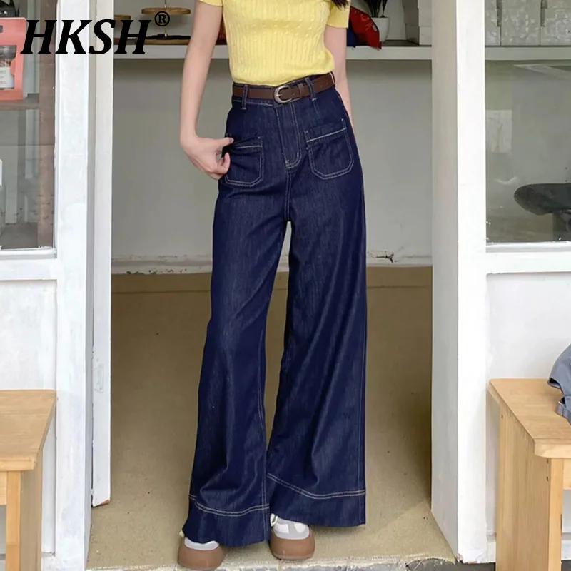 HKSH Women's Tide Streetwear Chic Jeans Summer New Slim Fit High Waist Loose Hanging Wide Leg Denim Pants Fashion Vintage H2621