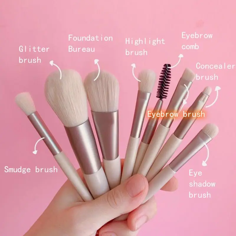 Juego de brochas de maquillaje suaves para mujer, 8 piezas, portátil, para sombra de ojos, base, brochas cosméticas, colorete en polvo, herramienta de belleza