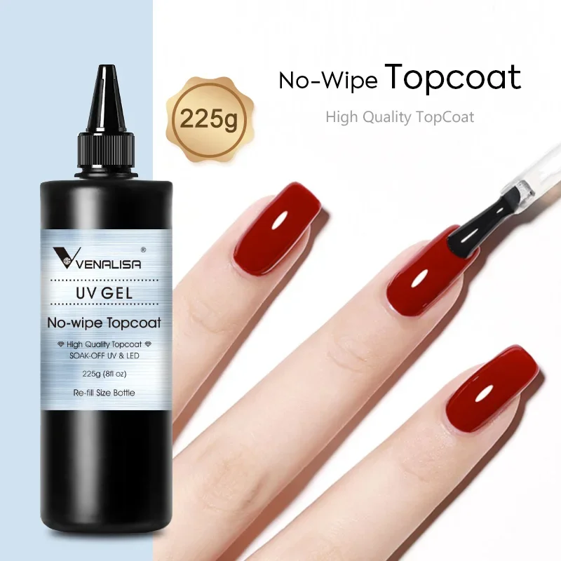 Venalisa Long Wear Tempered Top Coat Reinforce Gel Refill Package Soak Off UVLED Nail Gel Polish Big Volume 225g/30ml Base Gel