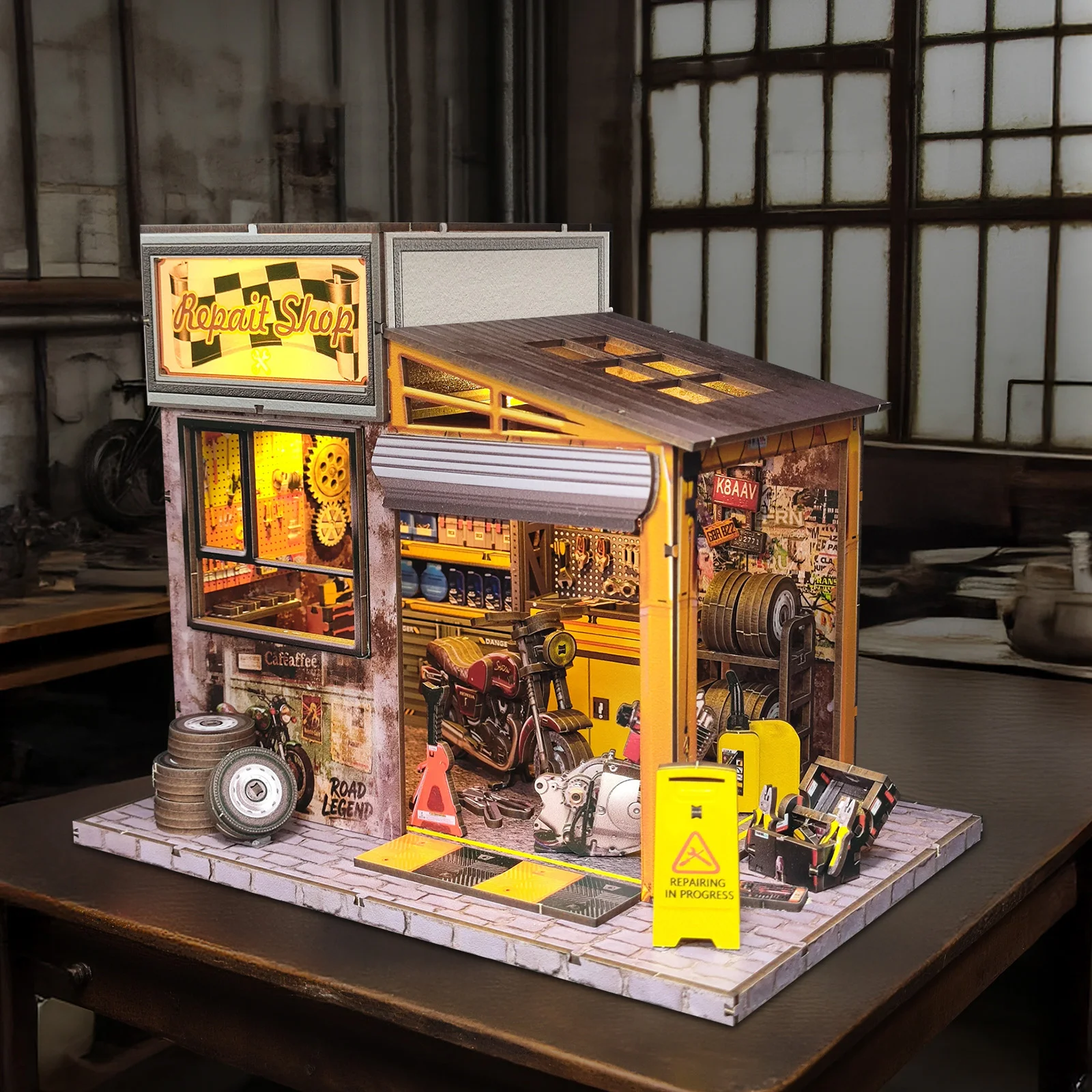 

DIY Wooden Miniature Building Kits Motorcycle Repair Shop Cottage Doll Houses With Furniture Casa Dollhouses for Friends Gifts