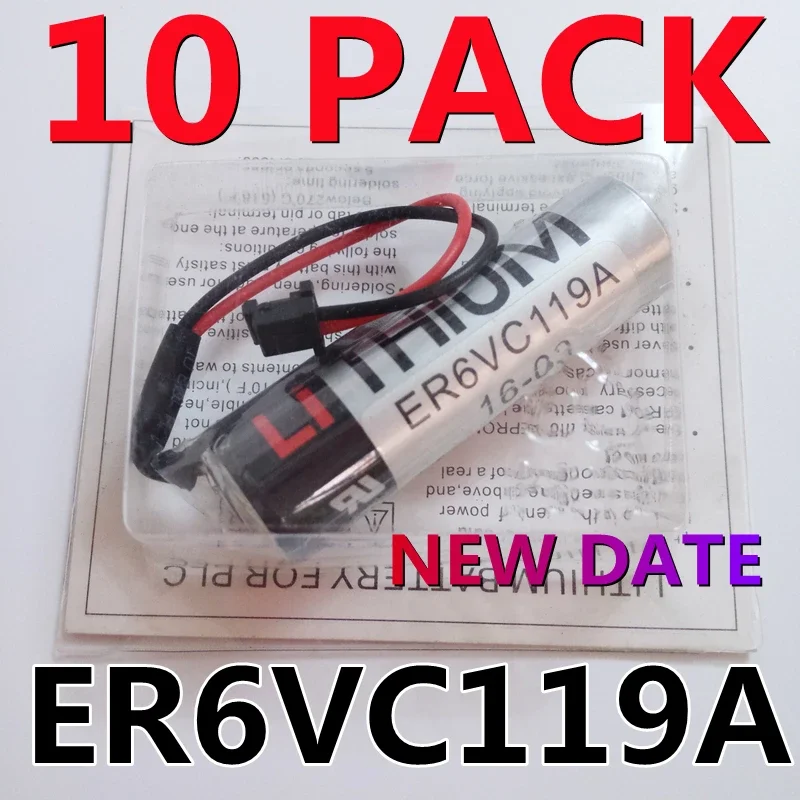 10 Pack Original New ER6V ER6VC119A Battery 3.6V 2000mAh PLC Lithium Batteries With Black Plugs Connectors