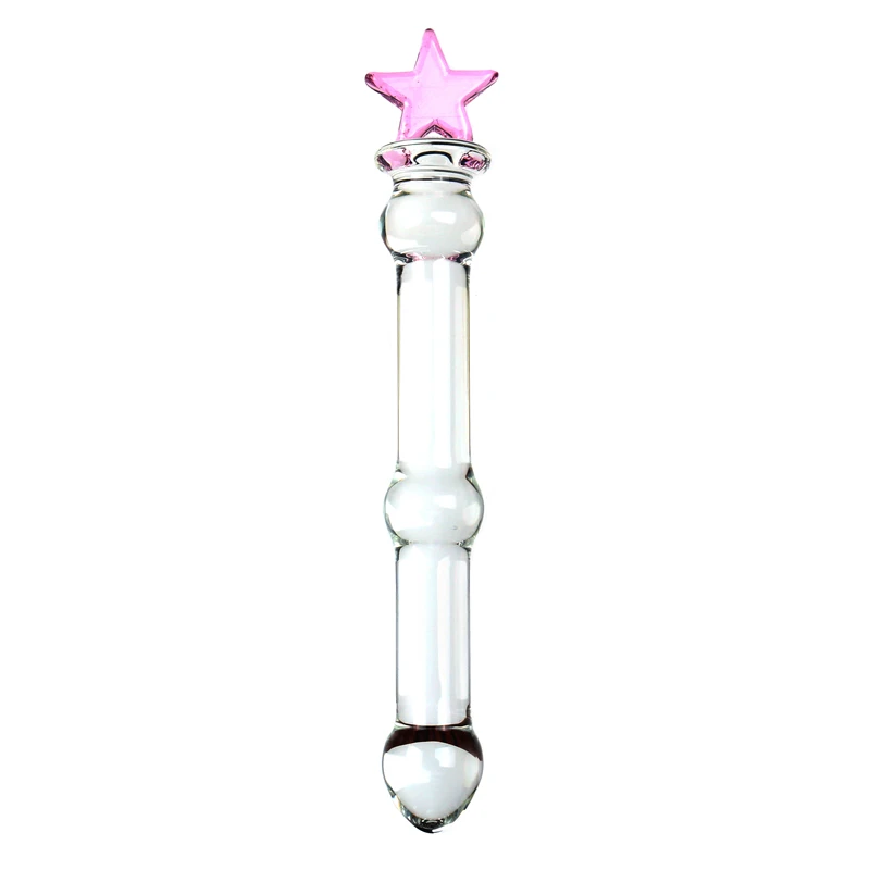 VaHppy Sex Toys For Girls Lesbian Glass Pink Dildos Artificial Penis Love/Cubs/Moon /Pentagram 17*2.4cm Masturbation Anal Plugs