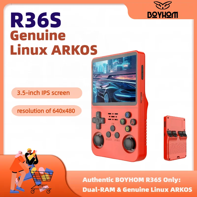 R36S  Only: Dual-RAM & Genuine Linux ARKOS Handheld Game Console Linux System 3.5 Inch IPS Screen Video Player