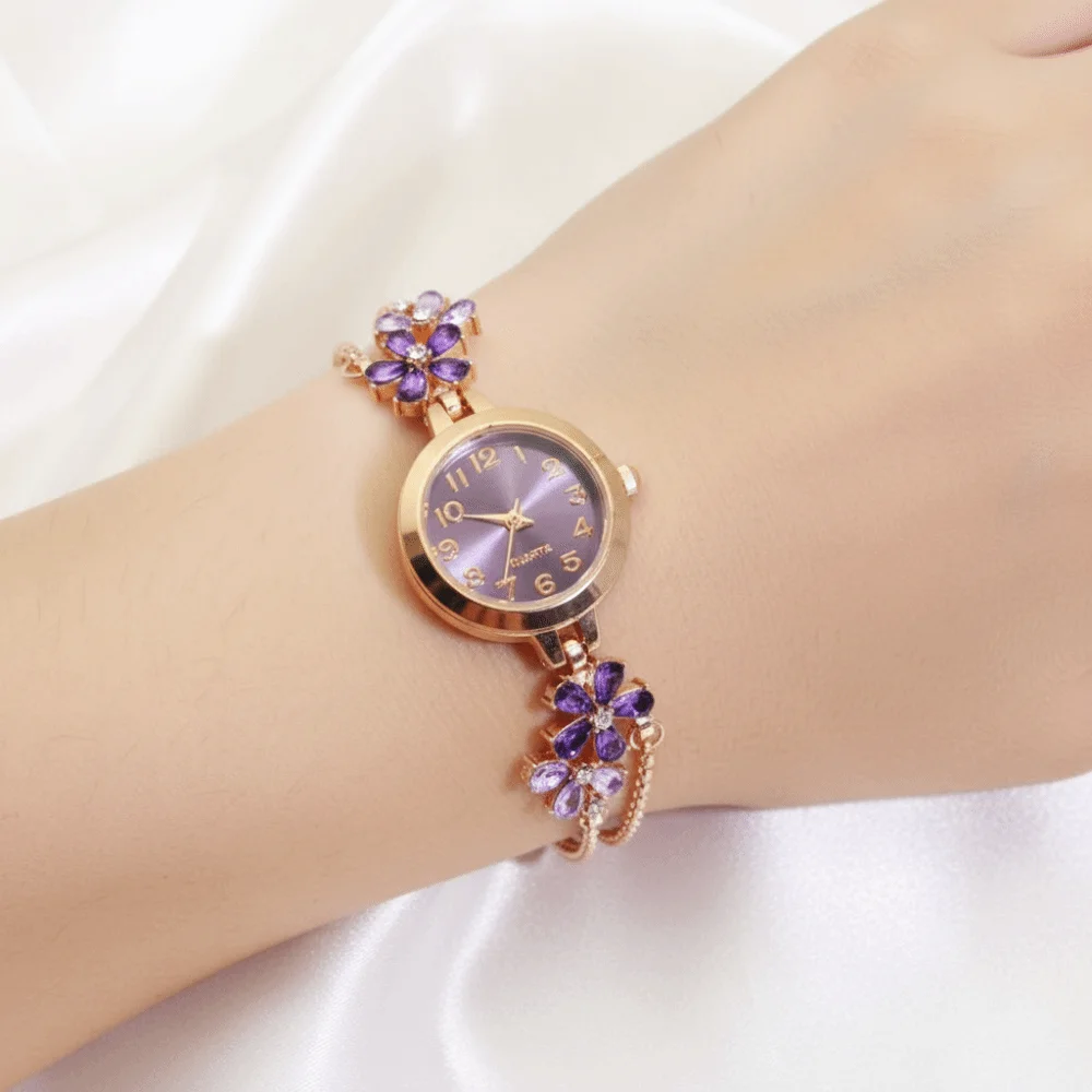 Elegant Women's Bracelet Watch Double Layered Chain Flower Quartz Wristwatch Ladies Business Watches Oval Shaped Simple