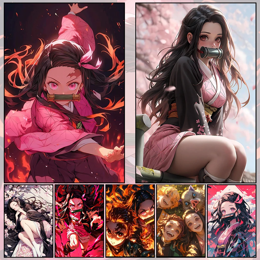 Demon Slayer-Self-adhesive-Kamado Nezuko-Mural Computer Room Decoration Wall Art Wallpaper Gift Bedroom/Living Room Posters