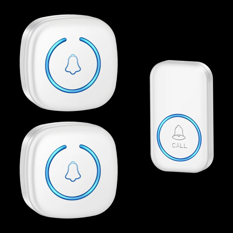 CACAZI Outdoor Wireless Doorbell Mini Set Waterproof Button 60 Ringtones 5 Volume 300 Meters Remote EU Plug 1 Button 2 Receiver