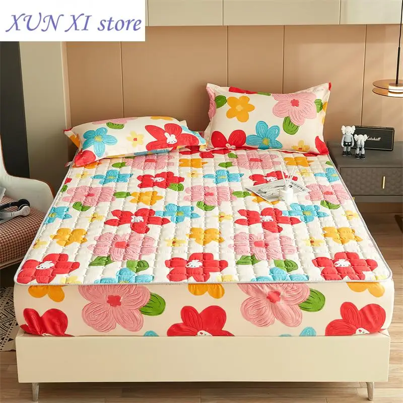 

New Mattress Cover Thicken Quilted Fitted Bed Sheet Printed Bedding sheets for kid Cover Non-slip Sheet (Need Order Pillowcases)