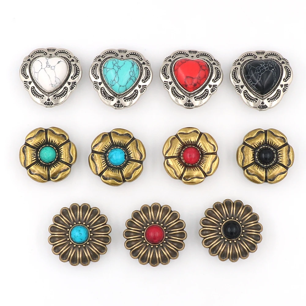 Shoe クロックス Charm Decorations Silvery Heart Shape Turquoise Metal Golden Flowers Sandals Accessories Punk Style Kids Gift 1 Pcs view 5