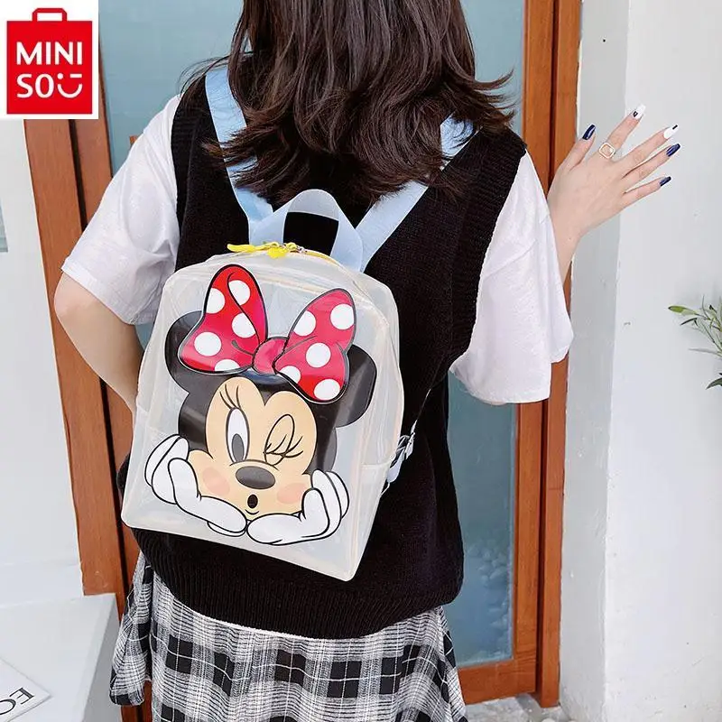 MINISO ransel Jelly transparan wanita, ransel kartun Disney Donald bebek untuk pelajar baru 2024