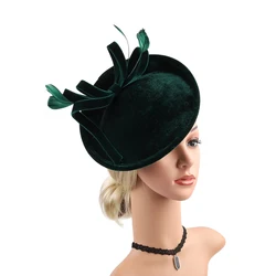 Velour Velvet Fascinator Feather Hat for Winter, Boutique Elegant Tea Party Church Banquet Hat for Women Ladies