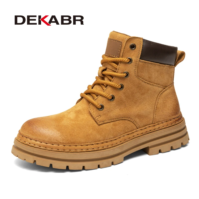 

DEKABR Мужские осенне-зимние повседневные ботильоны премиум-класса с кожаным верхом и шнуровкой, качественные мужские ботинки с нескользящей подошвой, размер 39-46