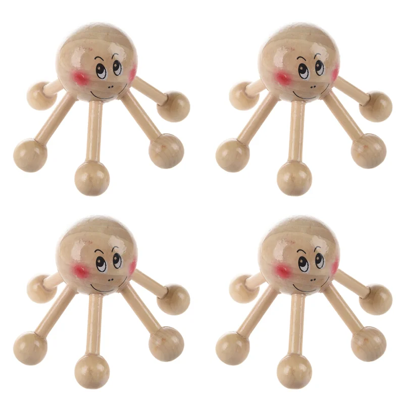 4X مكتب منزلي 6 نقاط لتخفيف التوتر معدات تدليك فروة الرأس الخشبية