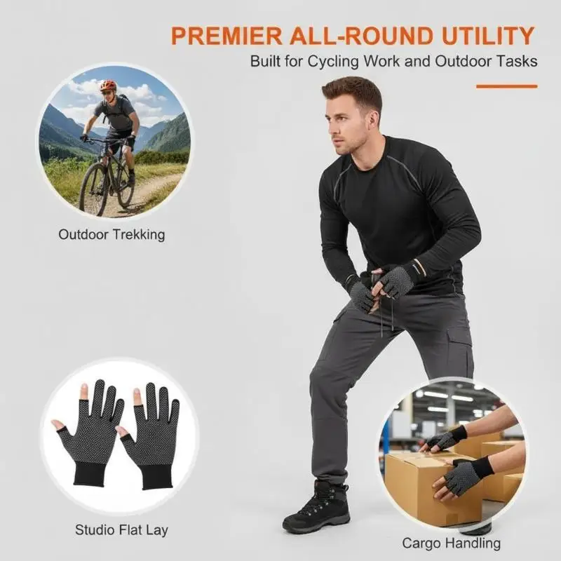 1 Paar Sonnenschutzhandschuhe, fingerlos, leicht, dehnbar, ideal zum Motorradfahren, 2/5-Finger-Handschuhe mit freiliegender Spitze. – Detail 2