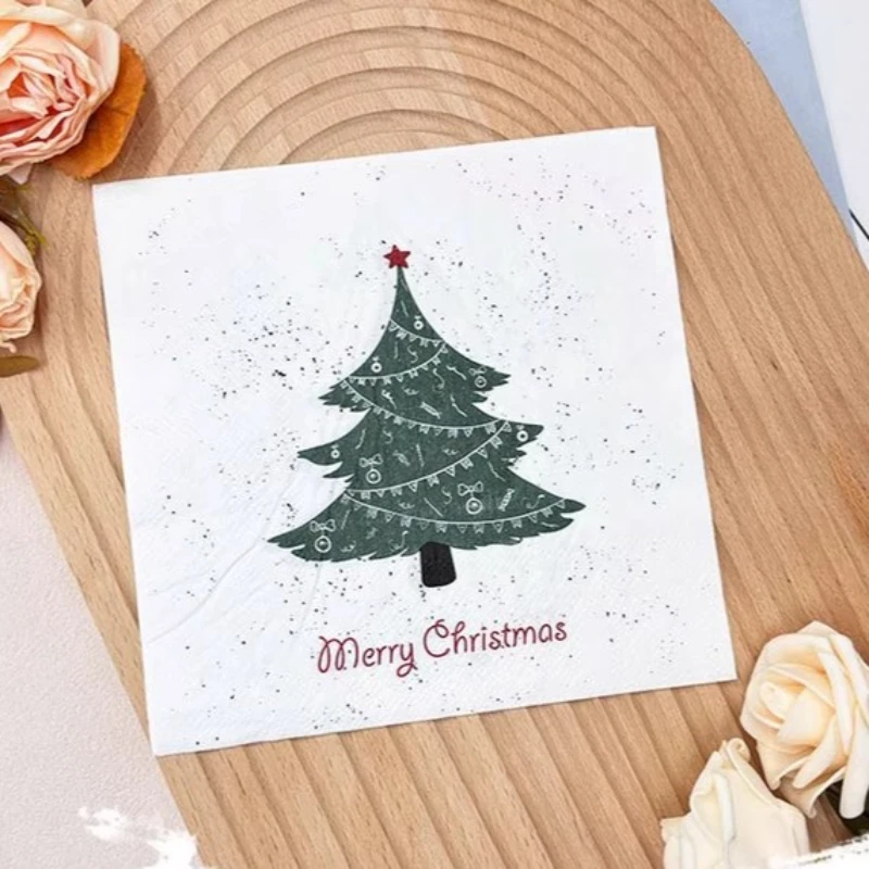 10/20 قطعة 33 سنتيمتر 2 طبقة جديد عيد الميلاد عنصر المناديل شجرة عيد الميلاد الأبيض ورق للاستعمال مرة واحدة وجبة حصيرة DIY Decoupage ورقة #1