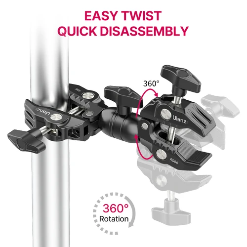 Imagen 2 del producto Ulanzi-Super abrazadera de Metal doble R096, brazo mágico articulado Clip de cangrejo doble cabezal 360 ° para Monitor de paraguas/luz LED
