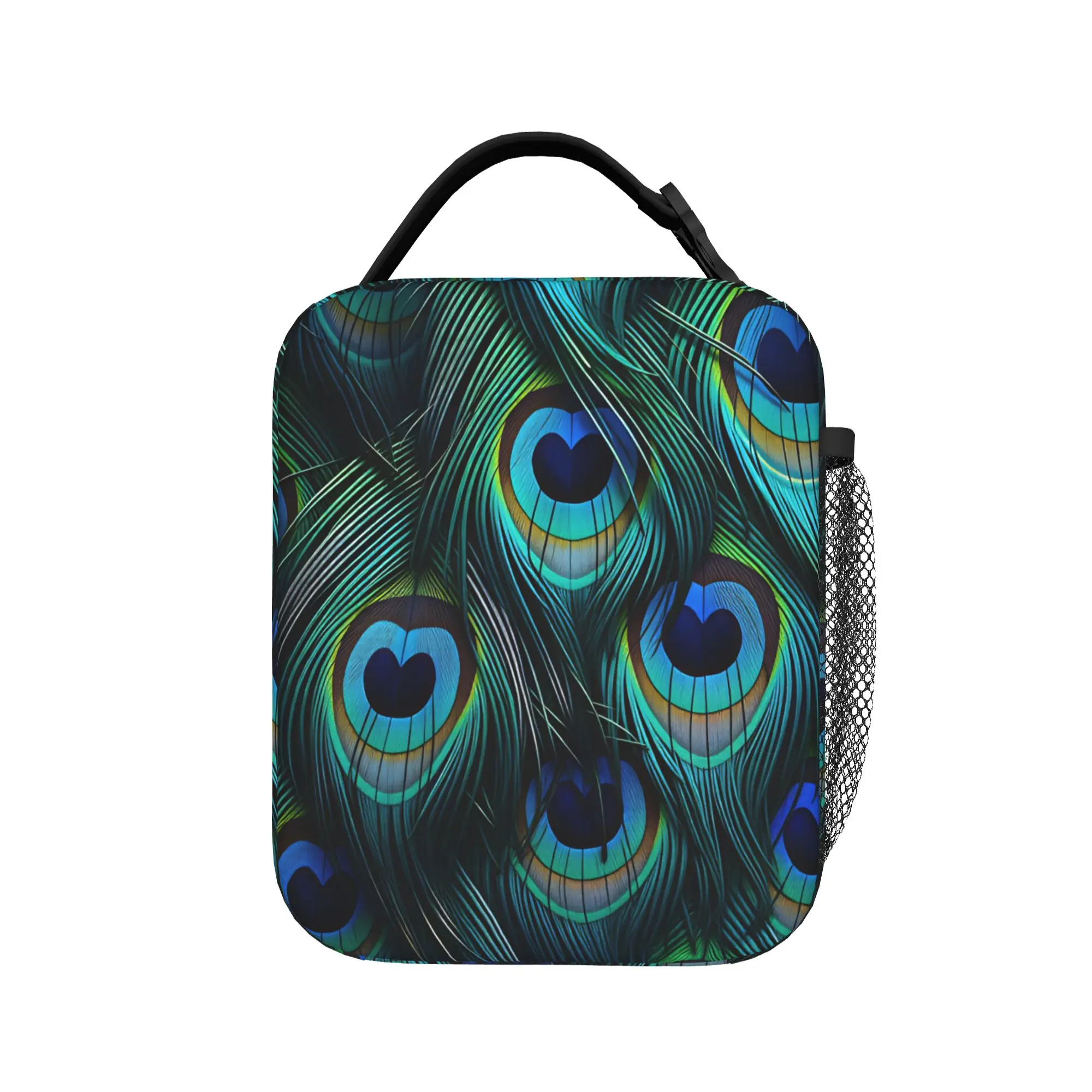 Peacock Feathers Ocellus  Lunch Bag For Women  Graphic Design Lunch Box Kawaii Picnic Cooler Bag Portable Zipper Tote Food Bags