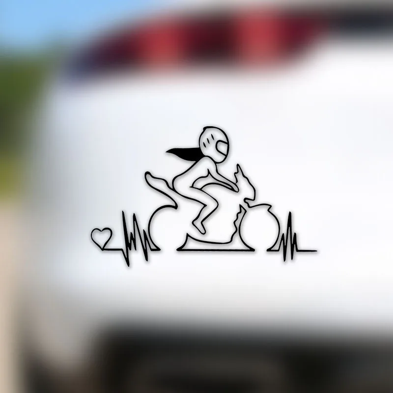 

1PC Black Line Motorcycle Girl Sticker Heart & ECG Pattern Decorative Decal For Car Laptop Accessories