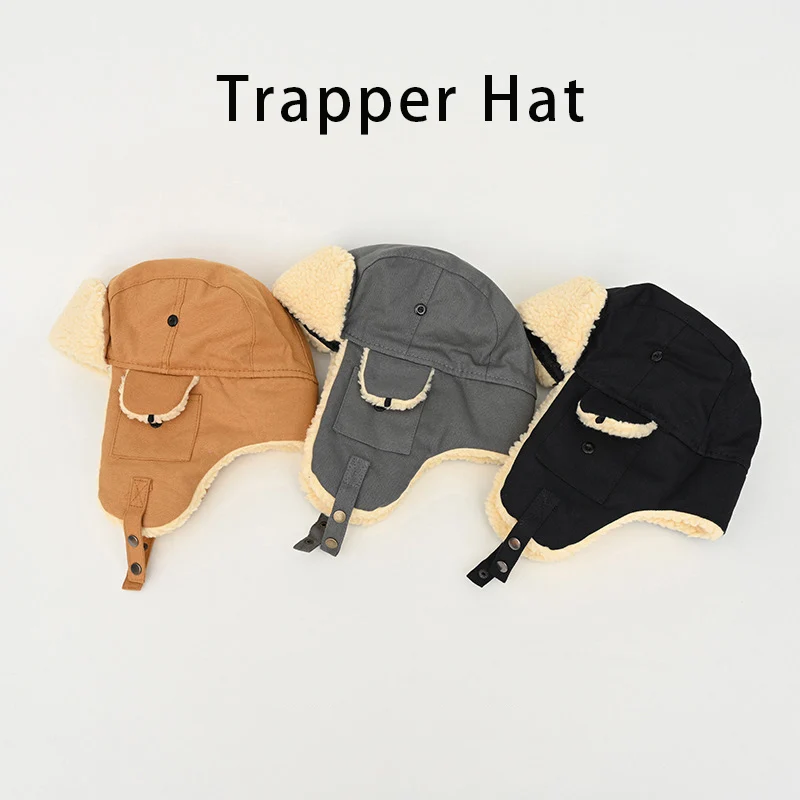 Winter Flip-Up Ear Flaps Windproof Aviator Cap Men Workwear FabricTrapper Hat Sherpa Lined Thermal Extreme Cold Weather For Wome