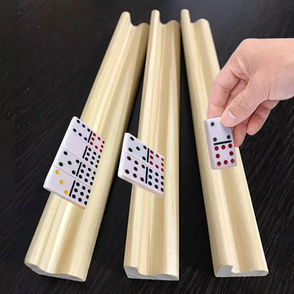 Para crianças jogos de dominó mahjong 4 racks frango trem mexicano madeira dominó cremalheiras bandejas de dominó suportes dominó