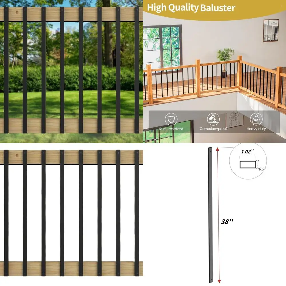 38 Inch Deck Balusters Set of 60 with Ends and Screws - Premium Metal Railing Spindles for Decks, Porch, Staircase, Outdoor Balu