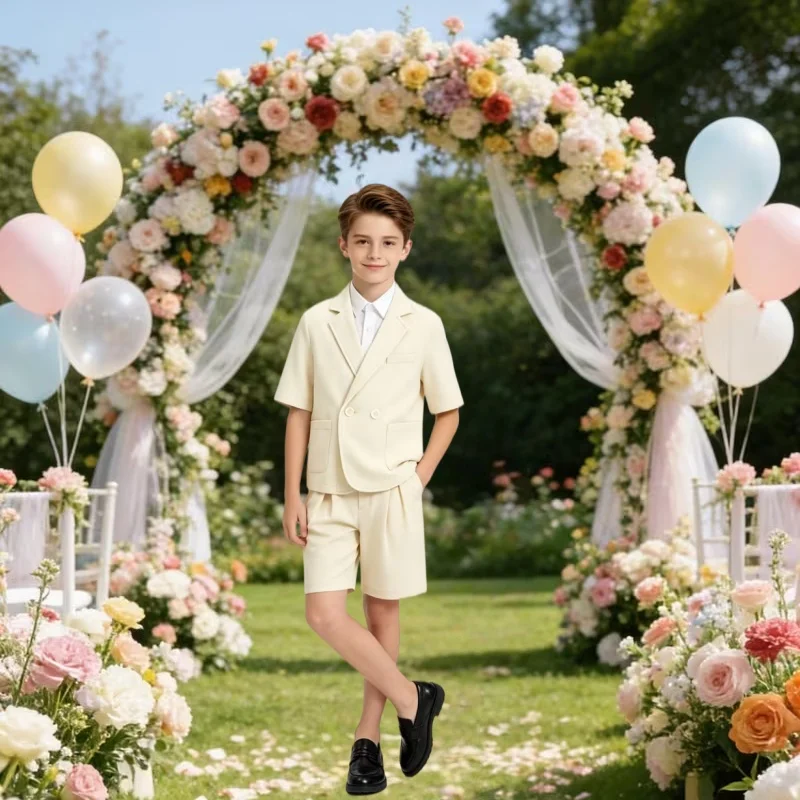 

2026 Boys' Summer Suit Set Flower Boy Wedding Host Piano Performance Attire Stylish Birthday Banquet Performance Formal Wear