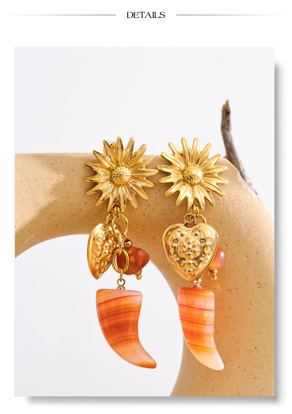Yhpup Blume Horn Tropfen Baumeln Ohrringe für Frauen Handgemachte Vintage Harz Acryl Hören Herbst Winter Stil Stilvolle Schmuck 2025 – Detail 6