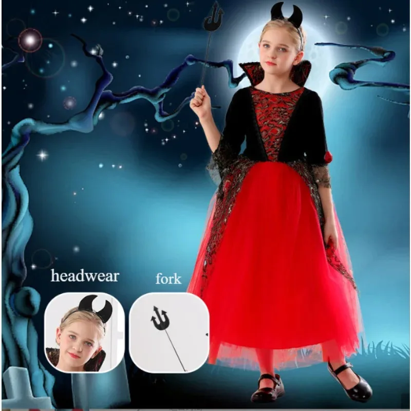 Vampiro de Halloween, carnaval, niña, disfraz de plumas góticas, vestido infantil de Año Nuevo mb.3