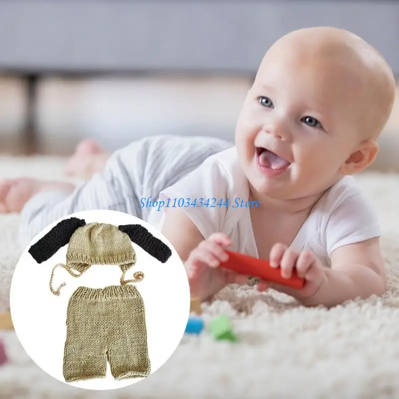 الكلب الأذن بونيه قبعة السراويل الزي ملابس التقاط الصور موضة التصوير الدعائم لحديثي الولادة صور تبادل لاطلاق النار زي الملابس #2