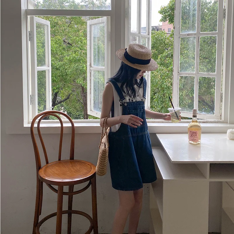 

Комбинезоны для игр, женские комбинезоны в корейском стиле с высокой талией, свободные летние однотонные модные повседневные универсальные простые чистые широкие брюки, винтажные Y2K