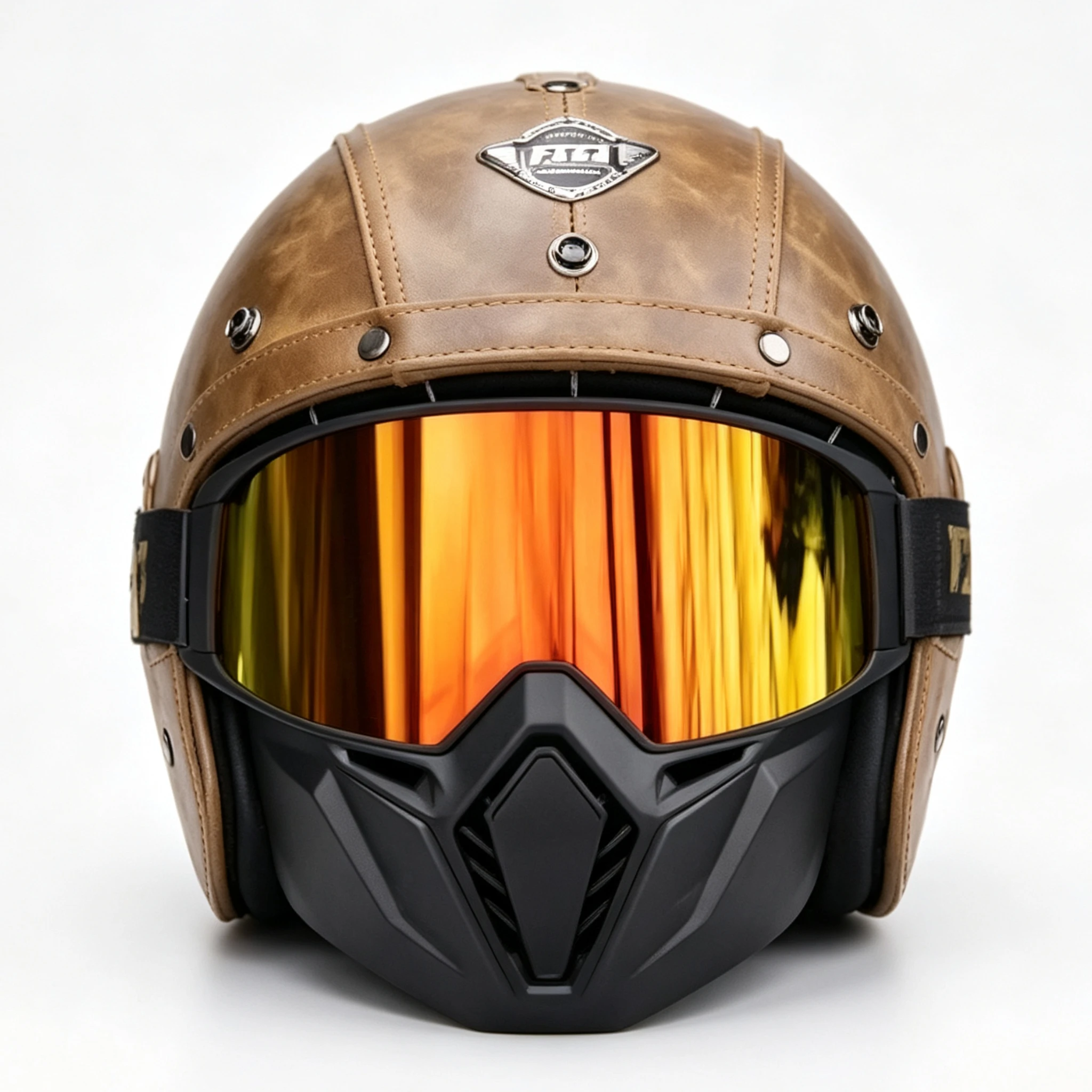 Klassischer Halbhelm aus Vollnarbenleder in Braun, Leichter Sommer-Motorradhelm, Unisex, für Tägliches Pendeln, Motorradhelme C