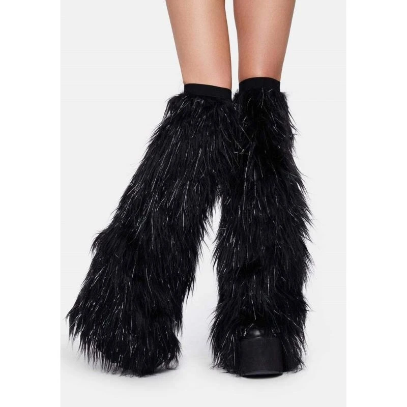 

Womens Furry Party Costume Sexy Y2K Faux Furs Fuzzy Long Shoes Cuffs Cover Leg Warmers/Boot Sleeves/Boot Covers 15UB