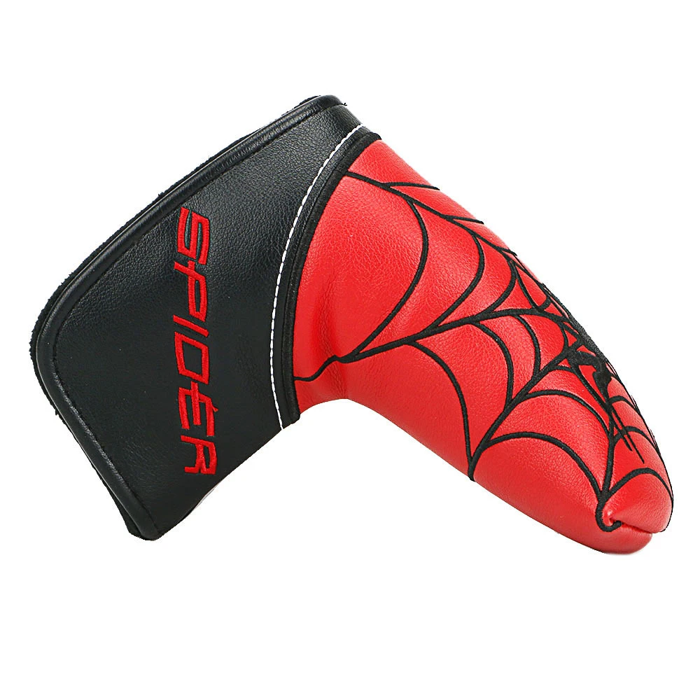 Spider Embroidery Pattern Golf Putter Cover PU Leather Large Mallet Golf Head Cover Magnetic Closure Golf Head Cover