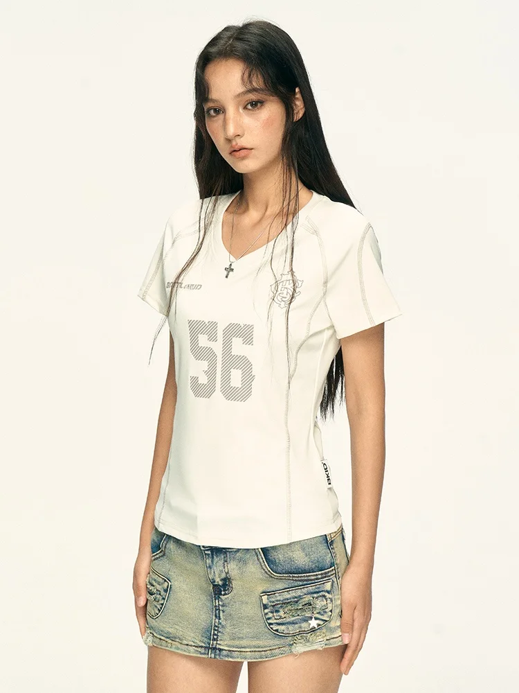 

Футболка Aaisup American Sle Spicy Girl V-Ne с принтом ort Sve, женский летний дизайн, уникальный модный топ в стиле пэчворк