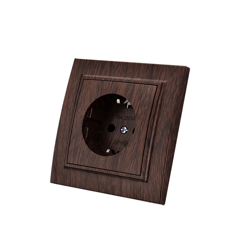 

WESA Wood Spray Paint Power Socket Brown EU Electrical Outlett With Ground Wall Embed Socket Plug Flame Retardant Plastic Socket